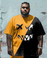 Printed Men's Plus Size Simple Color Matching Smiley Face Pattern Printed T-shirt Shorts Suit